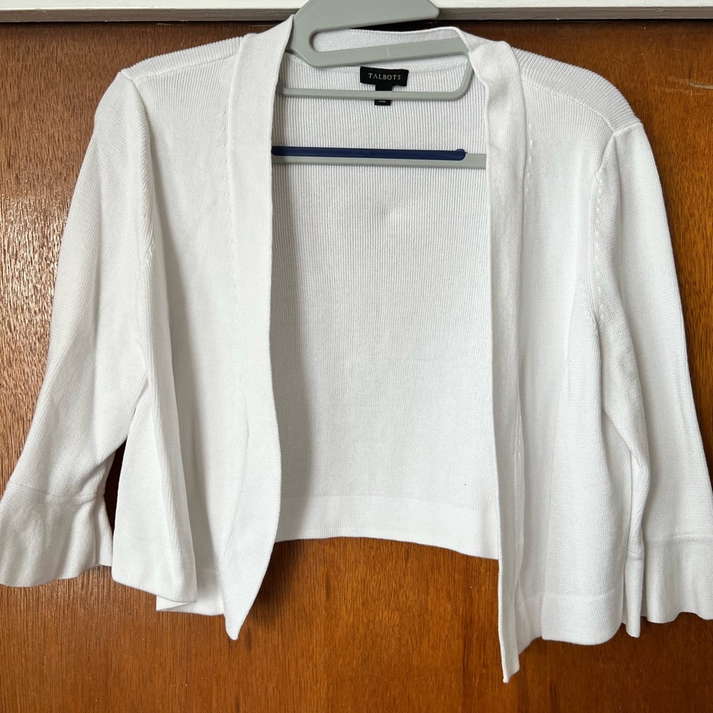 White Cropped 3/4 Open Cardigan